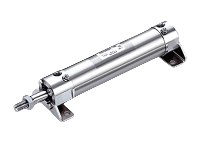 Pneumatic cylinder for washdown environments in food & beverage, with seals in the end cap and around the piston rod.